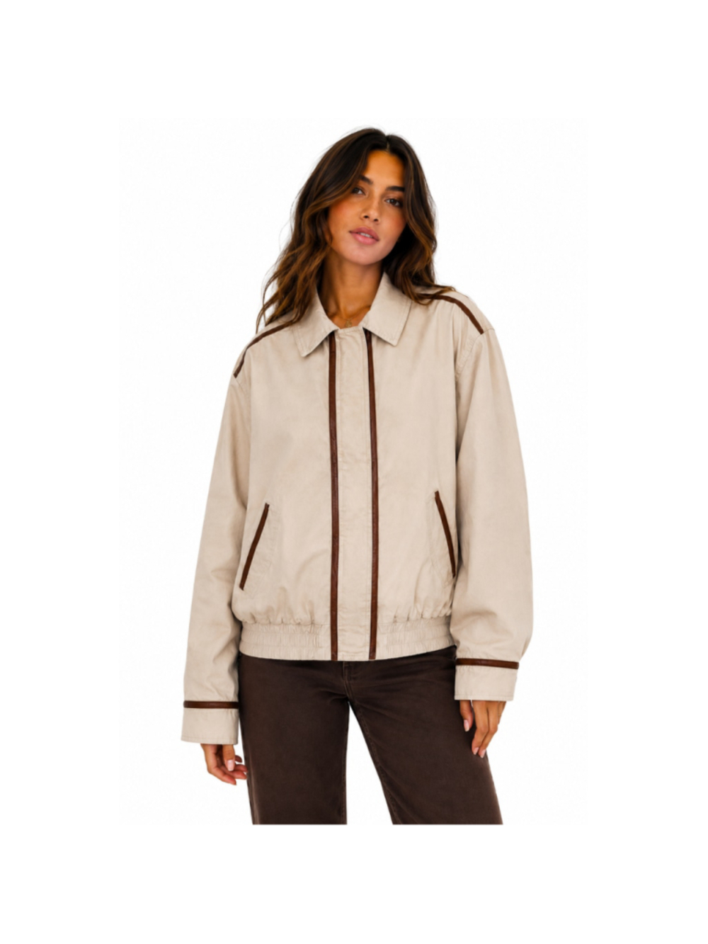 Women's Wild Fable Faux Leather Trim Bomber Jacket – Beige – Size S – NWT